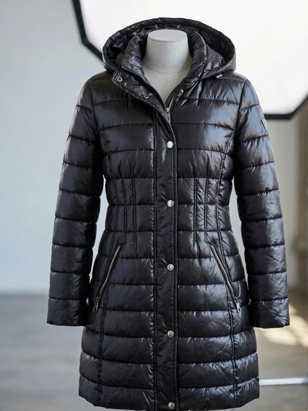 Guess Black Quilted Hooded Puffer Jacket